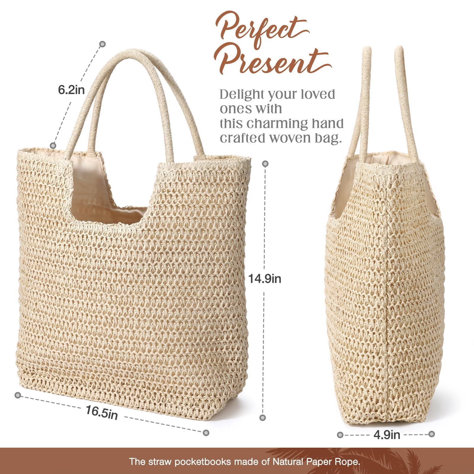 Crochet Tote Bag Beach Bags for Women Summer Bag Cute Beach Bag Mesh Beach Bag(khaki 3)