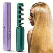 Hair Straightener Cordless Straightener, Portable Flat Iron for Hair, USB-C Rechargeable Ceramic Mini Flat Iron with 1500mA Battery (Green + Purple =(2PCS))