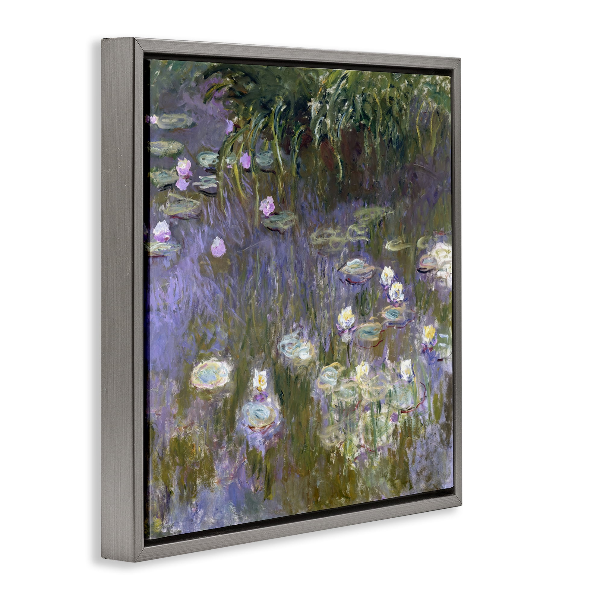 Stupell Industries Classical Water Lilies Monet Landscape & Nature Painting Gray Floater Framed Canvas Art Print Wall Art, 25 x 25