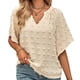 thumbnail image 2 of Dinheiro Blusas para mujer de manga corta con cuello en V y pompones de gasa casuales, L,, 2 of 8