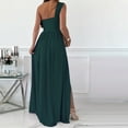 thumbnail image 4 of Wycnly Formal Dresses for Women Party Prom Sexy Empire Waist Pleated Swing Slit off Shouder Dresses V-Neck Sleeveless Solid 2024 Summer Maxi Dress Green s, 4 of 6