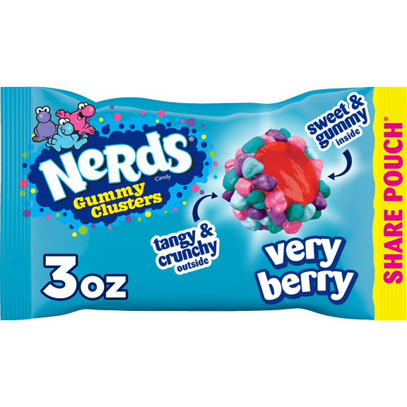 NERDS Gummy Clusters, Candy, Very Berry, Crunchy and Gummy, 3 oz