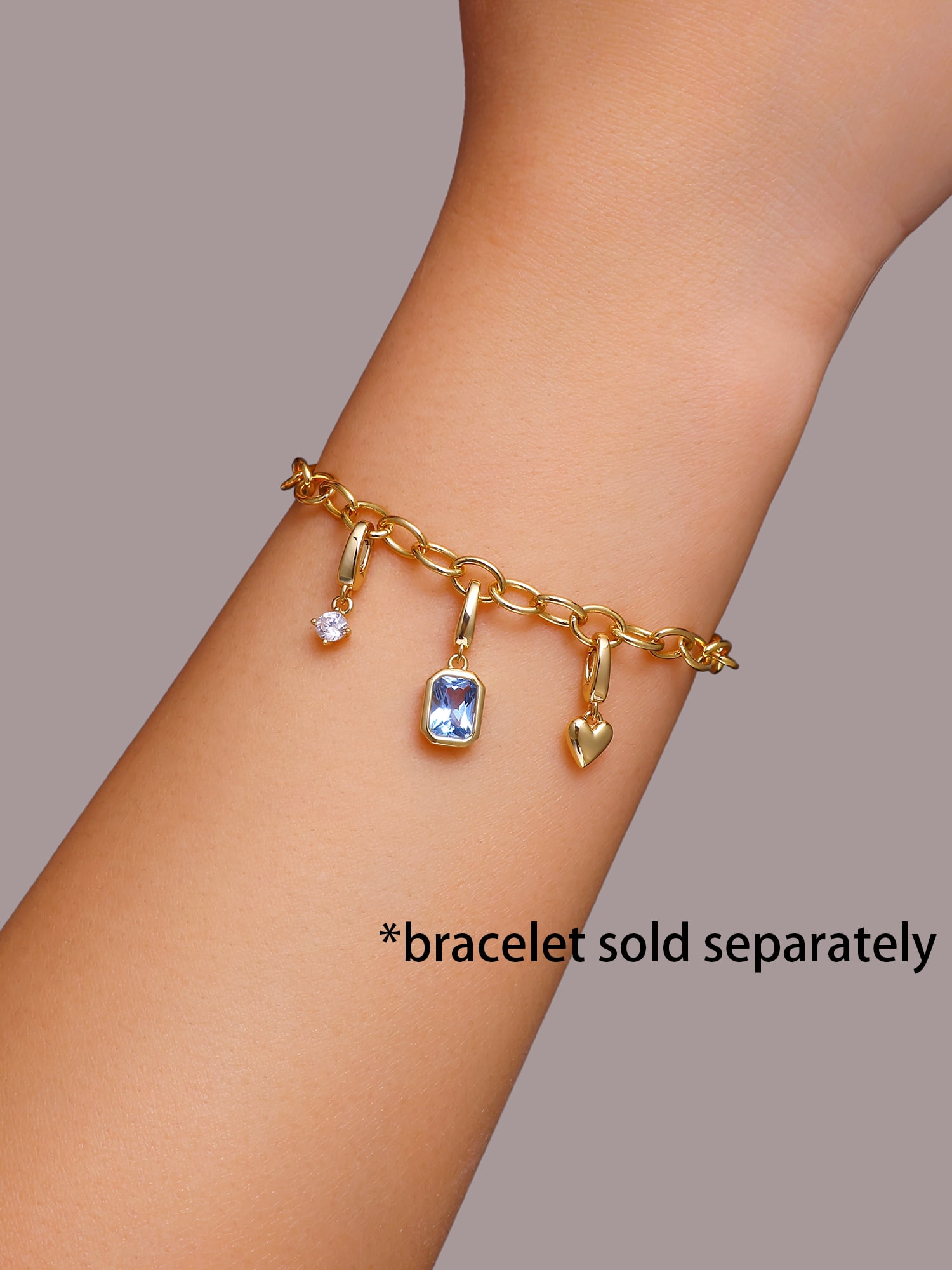 Brilliance Fine Jewelry Simulated Aquamarine and Simulated Diamond Charm Set in 14KT Gold Plated Sterling Silver