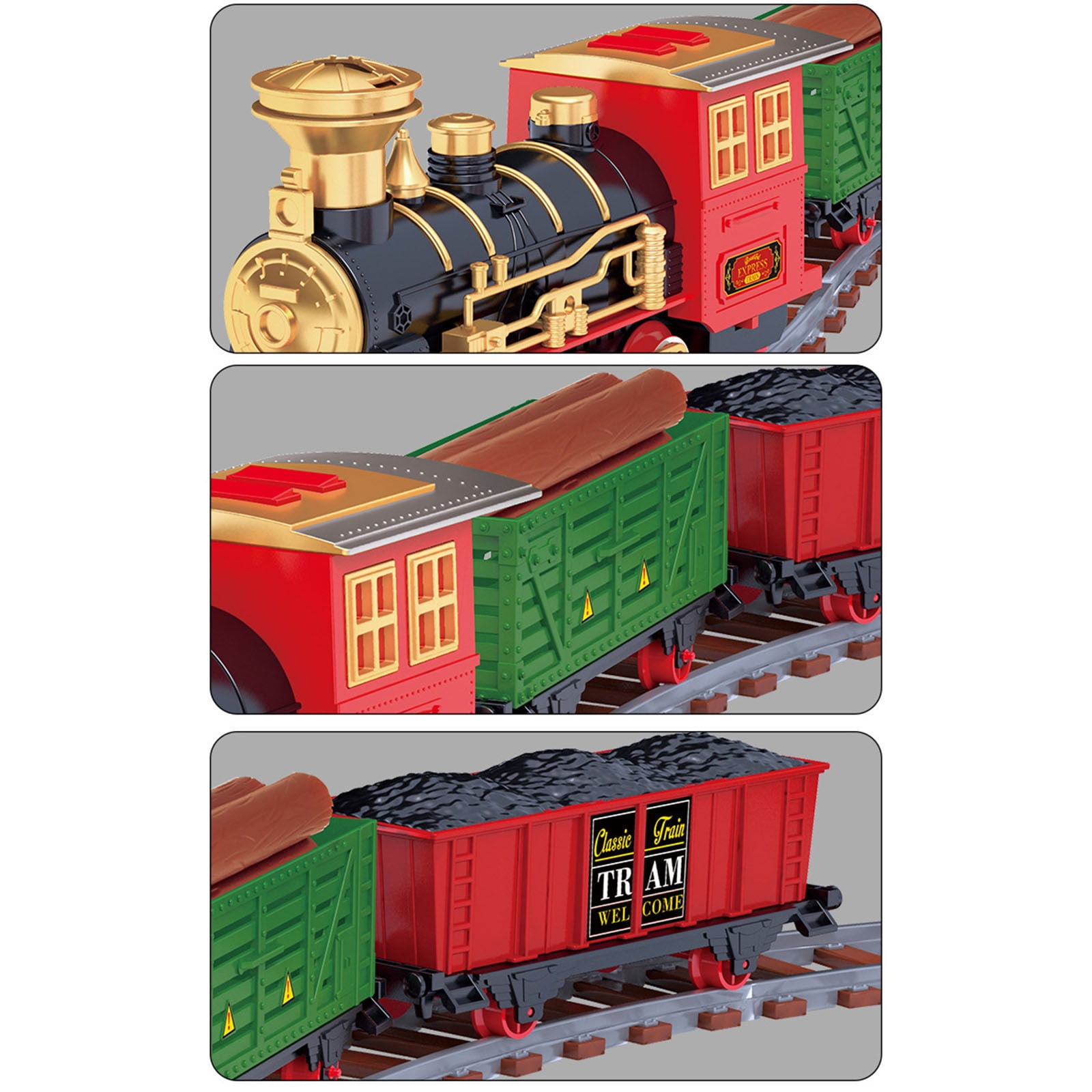 Christmas Train Set for Under The Tree with Lights, Music, Sounds, and Steam – Electric Train with On/Off Button, Smoke, Tracks – Perfect Holiday or Birthday Gift for Boys, Toddlers Ages 3+ Year Olds