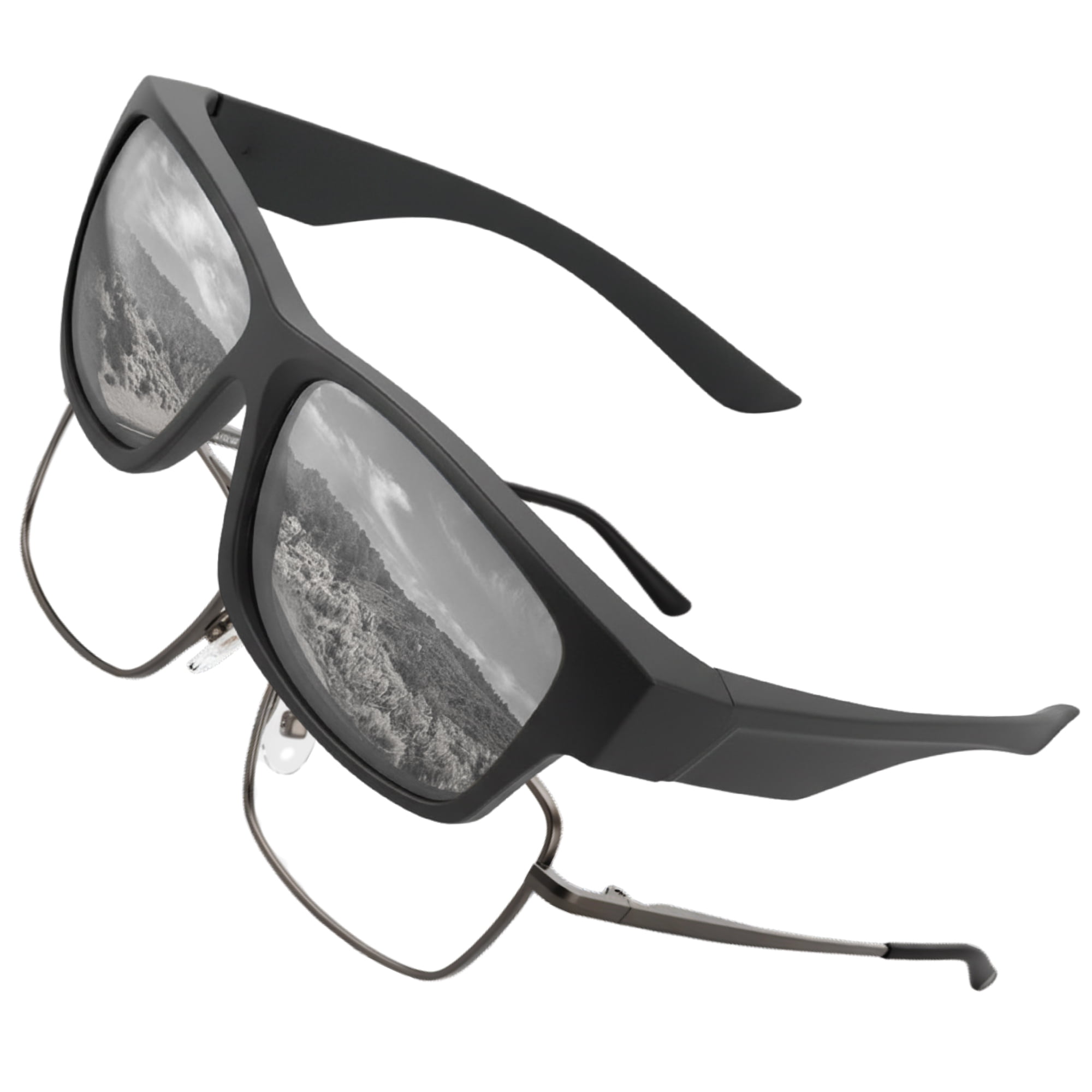 BLUE CUT Polarized Fit over Glasses Unisex Shield Sunglasses with Eyeglass Case, Gray