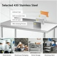 thumbnail image 5 of Topbuy 48*30 Stainless Steel Table with Backsplash Commercial Kitchen Table with Adjustable Undershelf, 5 of 8