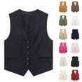 thumbnail image 3 of CHOK Hauts pour Femmes Gilet en Lin Mélangé Décontracté pour Femmes 2023 Rose, 3 of 3