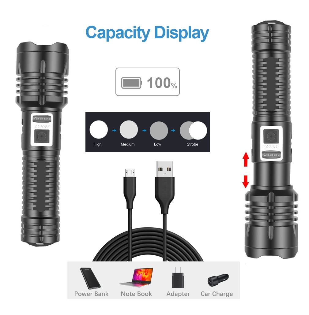 Dual UK Charger 900000 Lumens T6 5Modes LED Zoom Camping 18650 Flashlight Torch 
