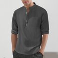 thumbnail image 4 of ZCFZJW Mens Cotton Linen Henley Shirts Long Sleeve Casual Shirt Summer Beach Hippie T-Shirt Band Collar Shirt with Chest Pocket Gray M, 4 of 8