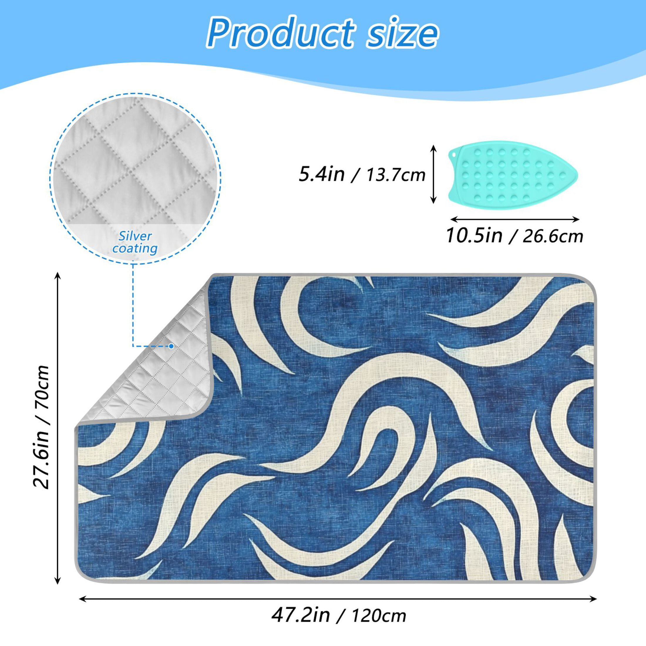Blue and White Wave Ironing Mat Blanket for Table Top Travel Portable Ironing Board Pad 47.2x27.6 Inch