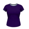 thumbnail image 6 of Kinrui Short Sleeve Fitted T-Shirts for Women Denim Patchwork Trim Casual Summer Tops Purple L, 6 of 6