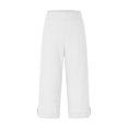 thumbnail image 4 of Womens Capri Pants 2026 Knee Length Cotton Linen Capris Summer Straight Leg Loose Beach Bermuda Shorts with Pockets Solid Color Capris,White,S, 4 of 8