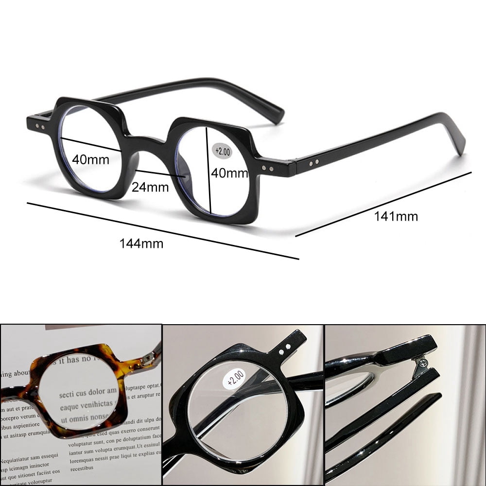 4 Pairs of Personality Retro Featured Grey Reading Glasses 3.50 Square 40mm Round Plastic Blue Light Blocking Readers +3.50