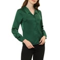 thumbnail image 4 of INSPIRE CHIC Women's Satin Top Turn Down Collar V Neck Long Sleeve Button Down Shirt Blouse Dark Green XL, 4 of 6
