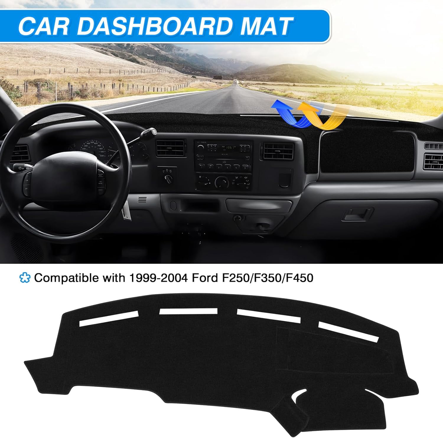 Canvcle Dash Cover Fit for Ford F250 F350 F450 1999 2000 2001 2002 2003 2004 Accessories Dashboard Cover Mat Non-Slip Carpet Sunshield Glare UV Rays Protector