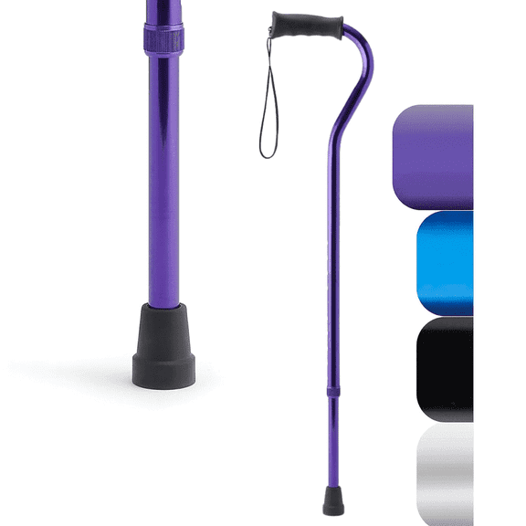 Medline Offset Walking Cane, Gel Grip, 29-In to 38-In Adjustable Height, 300 lb Weight Capacity, Aluminum, Purple