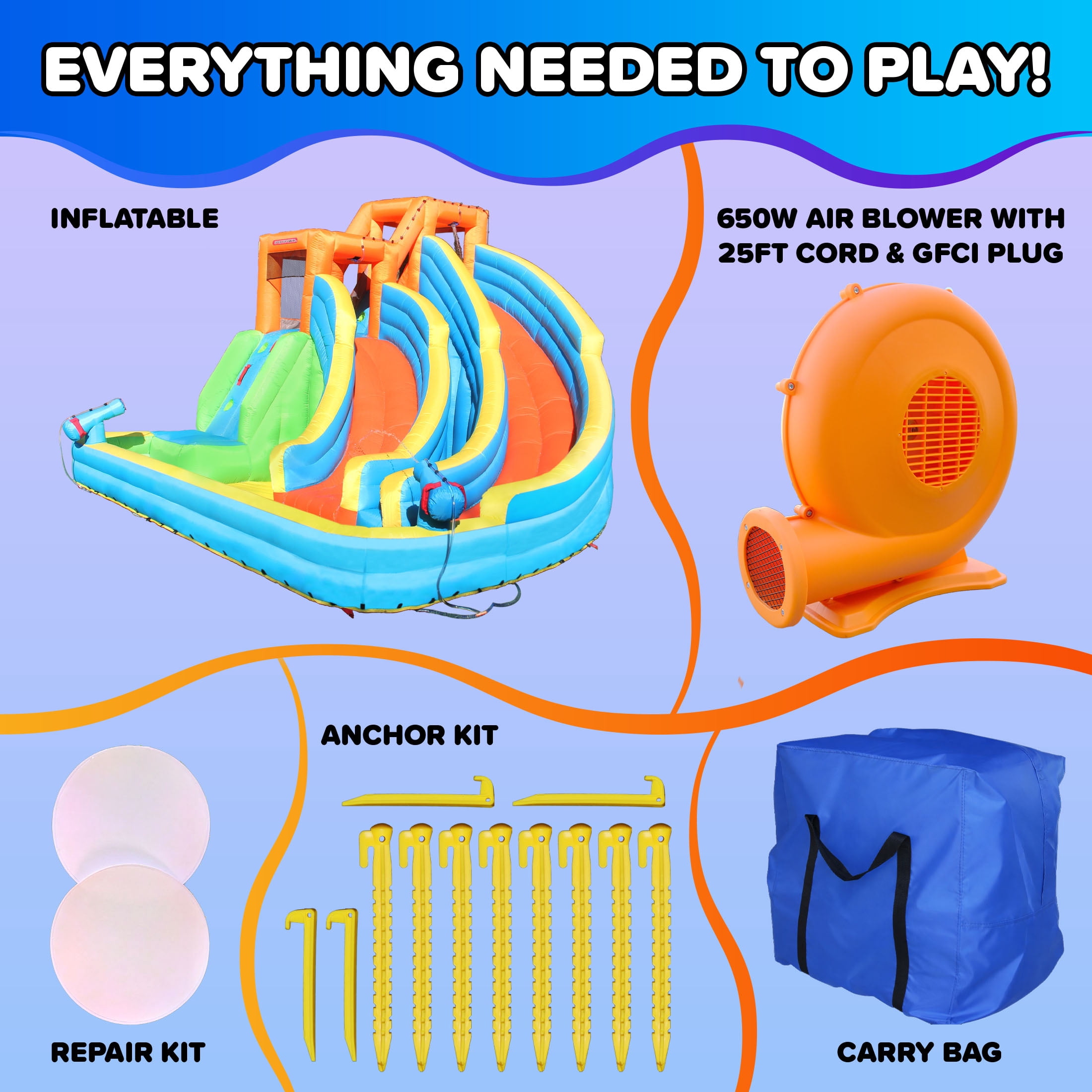 Sportspower Twin Peaks Inflatable Water Slide with Splash Pool and Blower, Kids Backyard Outdoor Play Bounce House Water Park, GFCI Plug, Ages 3–8