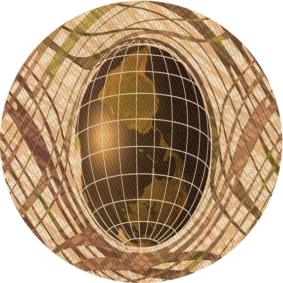 Ahgly Company Machine Washable Indoor Round Transitional Yellow Orange Area Rugs, 3' Round