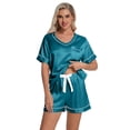thumbnail image 5 of DAKIMOE Womens Pajama Set Silk Satin Pajamas Short Sleeve Sleepwear Matching Soft Loungewear 2 Piece Lounge Pjs Shorts Set S-XL, 5 of 7