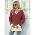 thumbnail image 5 of Women'S V Neck Sweaters Pullover Color Block Collar Long Sleeves Loose Fit Casaul Tunic Tops Shirts Rust Red M, 5 of 9