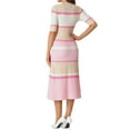 thumbnail image 3 of INSPIRE CHIC Womens Knit Striped Dresses 2024 Short Sleeve Midi Ribbed Sweater Dress 2XL Pink, 3 of 6