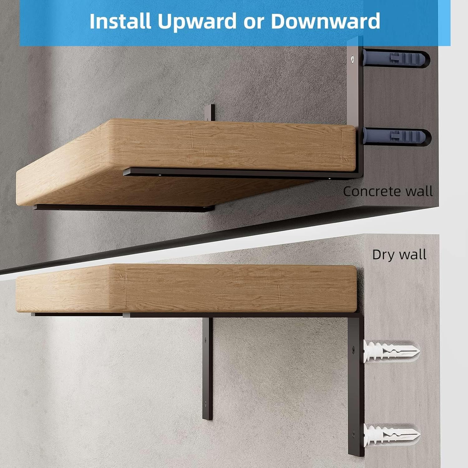 Shelf Bracket, Heavy Duty Floating Shelf Brackets 8-Inch Long, 6-Pack Brackets for Shelves, Matte White Coated L Shape Metal Wall Shelf Support Brackets with 1/5 Inch Thick and 160 lb. Load Capacity