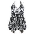 thumbnail image 7 of Plus Size Bathing Suits One Piece Halter Swimsuit for Women Athletic Swimwear with Skirt Black White Flower 3L, 7 of 7
