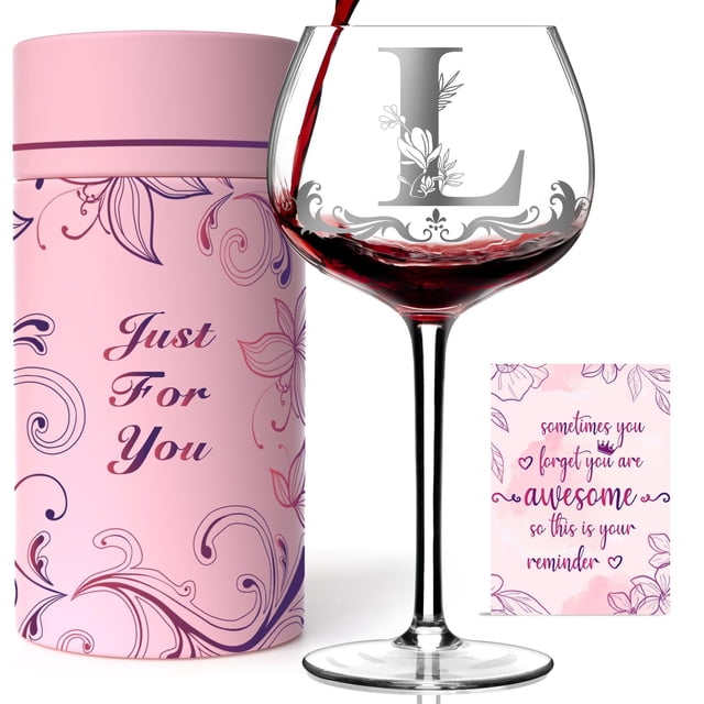 Copa de vino Gumry con monograma personalizado, letra L, 470 ml