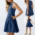 thumbnail image 2 of Womens Summer A Line Denim Overalls Dresses Casual Sleeveless Babydoll Zipper Tank Mini Jean Dress, 2 of 7