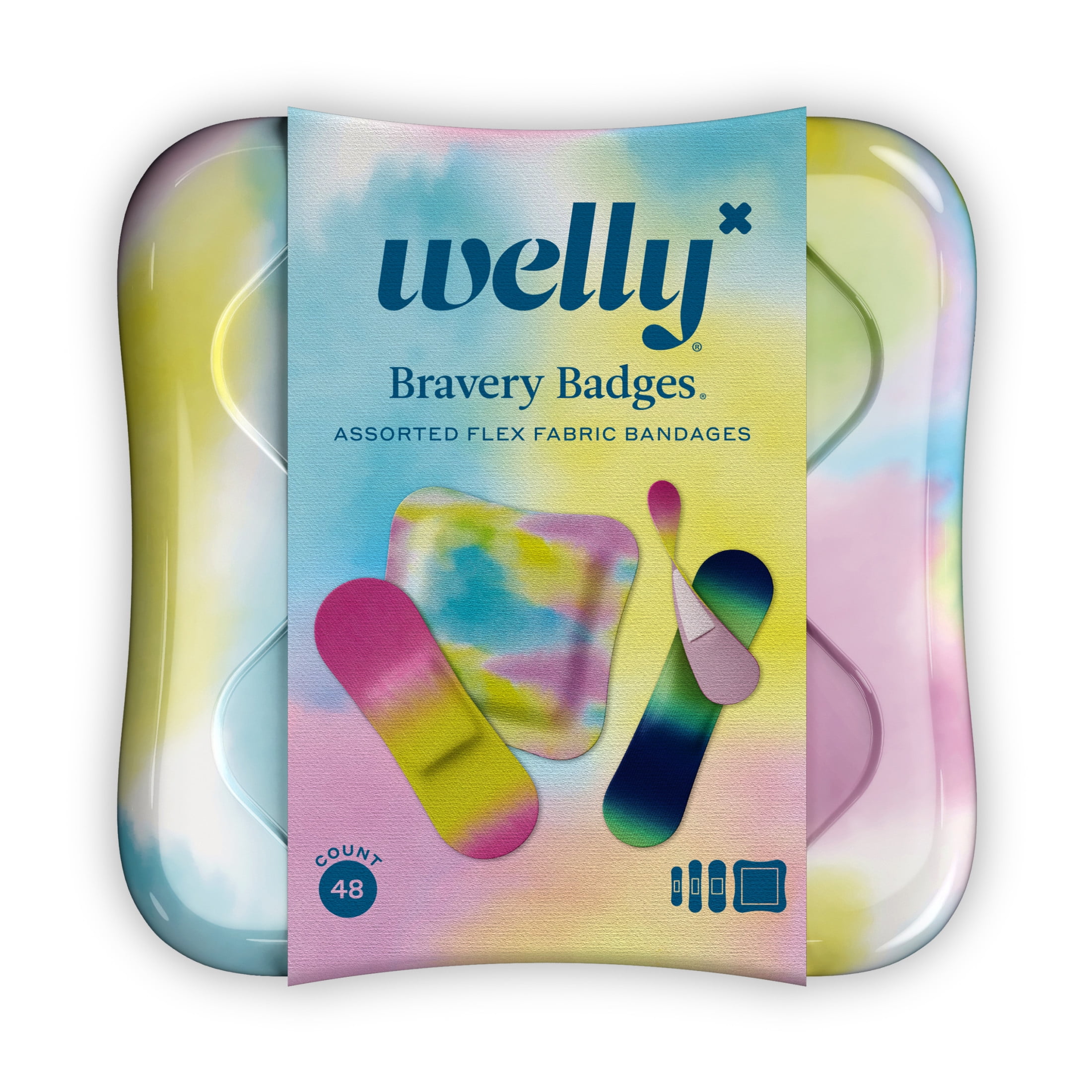 (3 pack) Welly Flex Fabric Adhesive Bandages, Assorted Colorwash Patterns, 48 Count