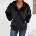 thumbnail image 5 of larppty Women's Velour Hooded Jacket Long Sleeve Half Zip Outerwear Soft Warm Velvet Jacket with Kangaroo Pocket (Black, XXL), 5 of 9
