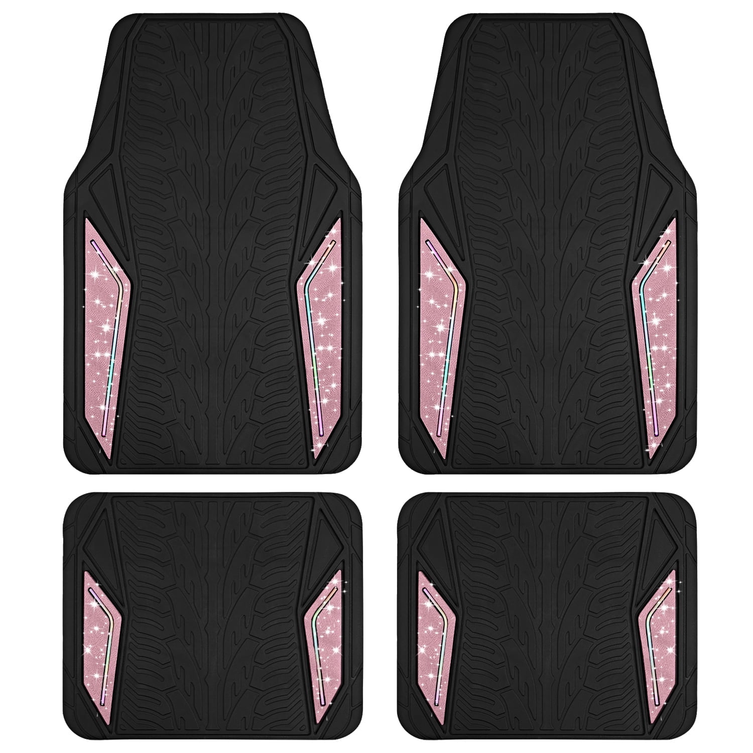 Road Comforts Glitter Car Floor Mats, Glitter Rubber Floor Mats Full Set,Shiny Sparkle Design, Universal Fit, Easy to Clean, Anti-Slip Protection Pink