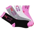 thumbnail image 6 of 60 Pairs of Pink Ribbon Breast Cancer Awareness Ankle/Crew Socks for Women (Assorted Live), 6 of 7