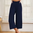 thumbnail image 4 of successthop Wide Leg Capris for Women Casual Pants with Pockets Yoga High Waist Solid Lightweight Summer Bottoms Blue L, 4 of 5