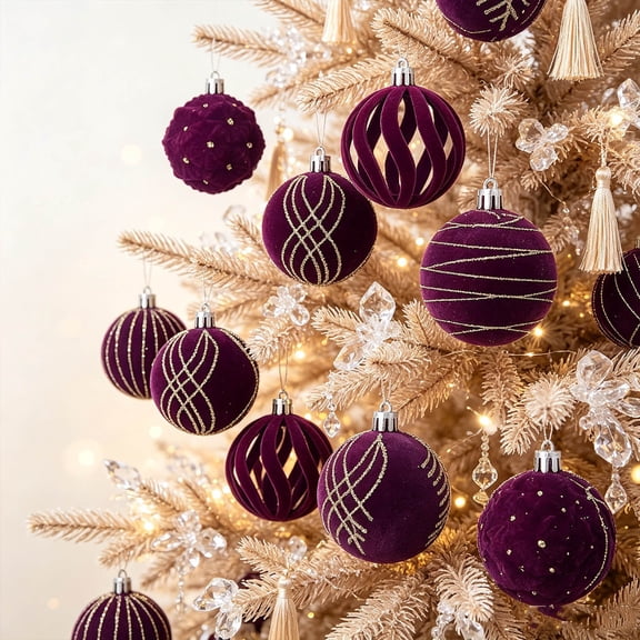 Velvet Christmas Balls Tree Ornaments-16Pc,Shatterproof Christmas Bauble Vintage Ornaments Flocked Tree Hanging Decoration For Xmas Party Wedding Home Decor Thanksgiving Holiday