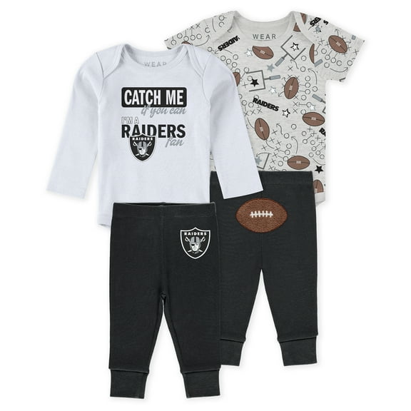 Infant & Newborn WEAR by Erin Andrews Las Vegas Raiders Three-Piece Turn Me Around Bodysuits & Pant Set