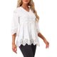 thumbnail image 4 of INSPIRAR CHIC Blusas de Encaje para Mujeres, Camisas Elegantes de Chifón de Primavera con Corte Hueco, Manga 3/4, Cuello en V, Blancas S, 4 of 6