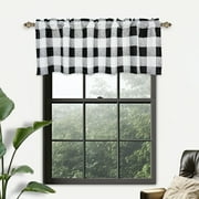 DriftAway Semi Sheer Buffalo Plaid Check Window Valance Curtains 2 Packs Checkered Rod Pocket Black and White Valance for Kitchen, Living Room, Bedroom, Farmhouse 52" x16"