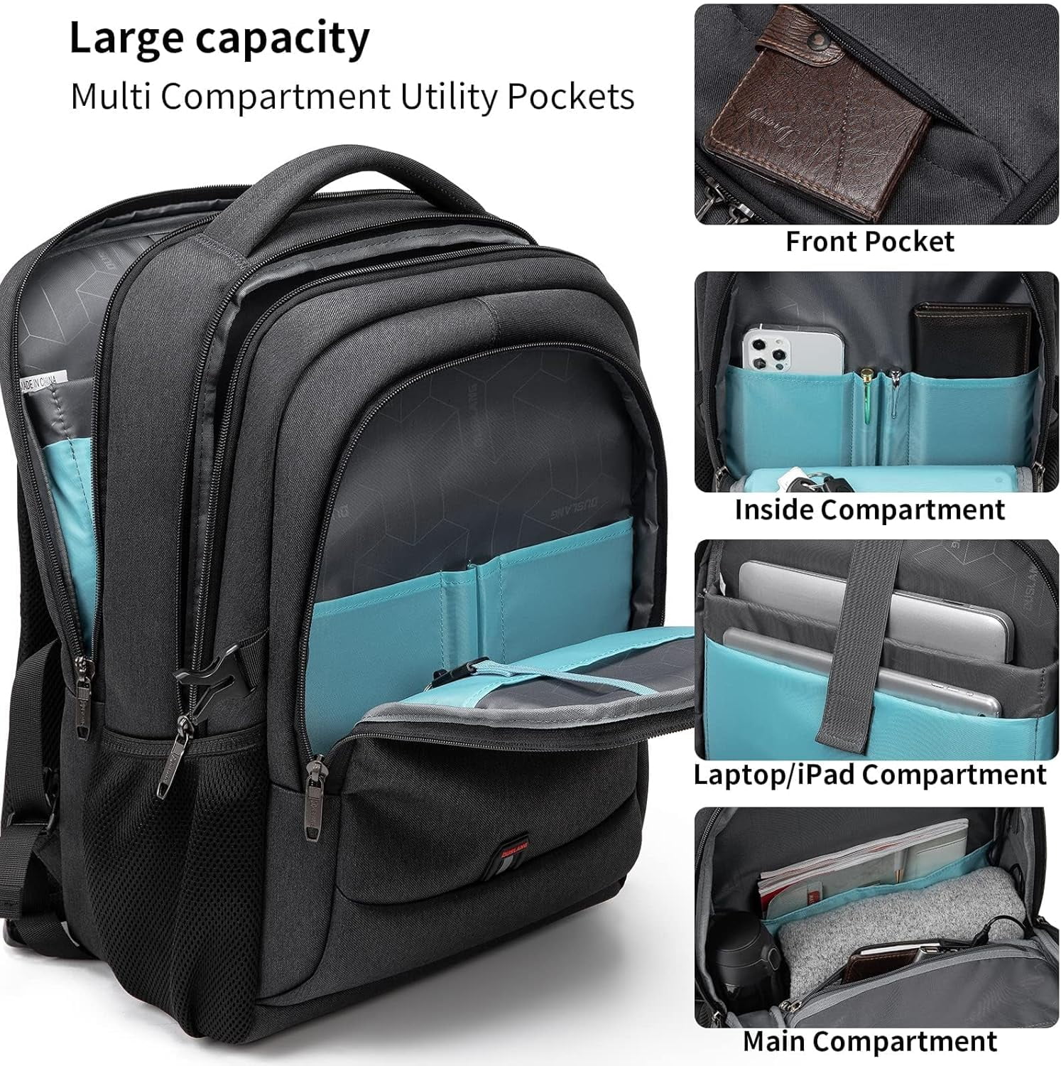 GlneYos Laptop Backpack for men,Business Travel backpack with USB Charging Port 18 inch laptop bag Water Resistant College Backpack Black