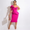 thumbnail image 3 of Vestido tubo sexy de un solo hombro para cóctel, elegante vestido de mujer para discoteca, con volantes, peplum, largo hasta la rodilla, ajustado, midi, para negocios, 3 of 4