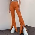 thumbnail image 2 of MIXUE Linen Pants Women Summer Solid Color Denim Elastic High Waist With Pockets Casual Cargo Jeans Straight Leg Trousers Daily-Wear,Orange,XXL, 2 of 5