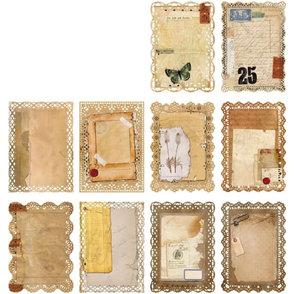 20Pcs 10 Styles European Vintage Lace Scrapbook Paper Pads for Album Scrapbook Greeting Card Background Paper Retro Lace Hand Ledger Collage Chocolate 175x125x0.1mm