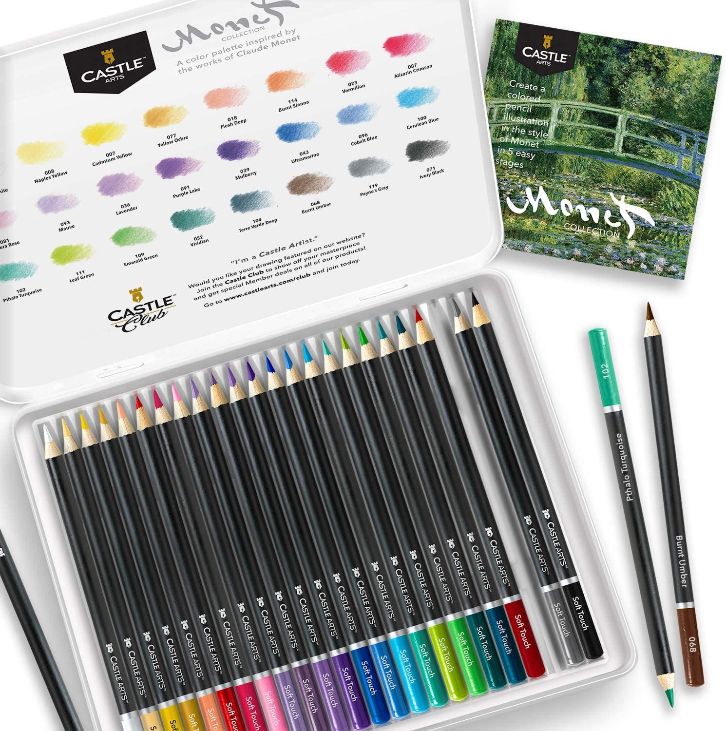 Castle Art Supplies Botanical Themed 24 Colored Pencil Set in Tin Box 