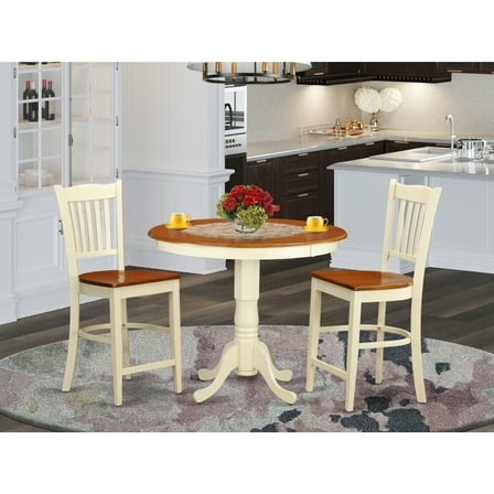 Kitchen Counter Height Table Set - 3 Piece Round Pub Dining Set with Chairs