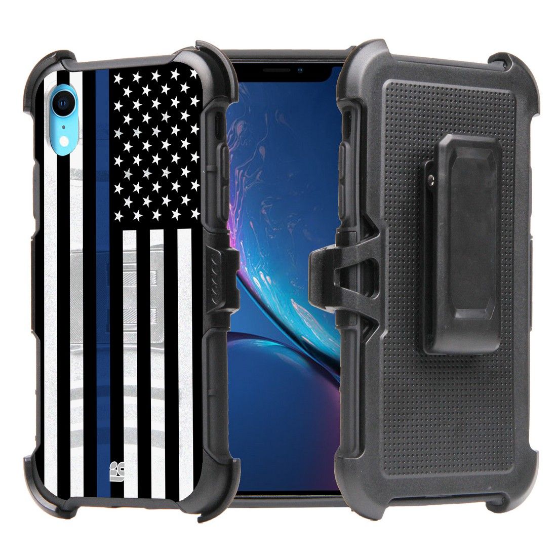 Beyond Cell [Armor Combo] Case for iPhone XR with Belt Clip Holster Cover Thin Blue Line USA
