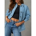 thumbnail image 4 of Jean Jacket for Women Distressed Long Sleeve Oversized Denim Trucker Jackets Coat Light Blue L, 4 of 6
