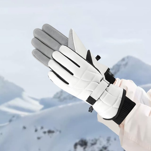 Guantes de Esquí de Invierno, Impermeables, Resistentes Al Viento, Cálidos, Gruesos, Ideales para Ciclismo y Otros Deportes Al Aire Libre | Negro, Blanco, Marrón, Talla M (27,5 X 11 Cm) | Guantes Ais