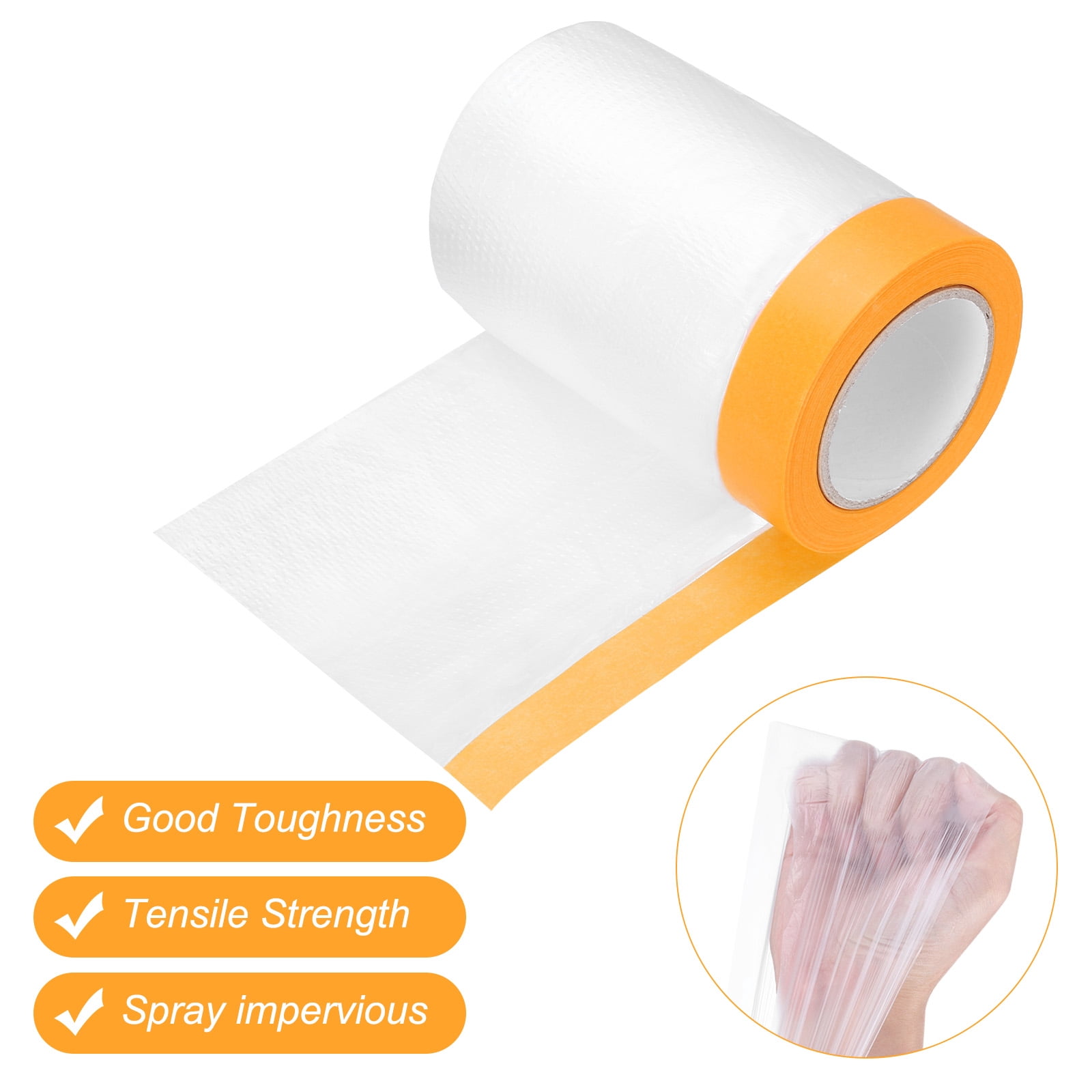 Uxcell 6 Rolls Painters Plastic With Tape, 2 x 59 Ft  Pre-Taped Masking Film Tape, Yellow/Clear