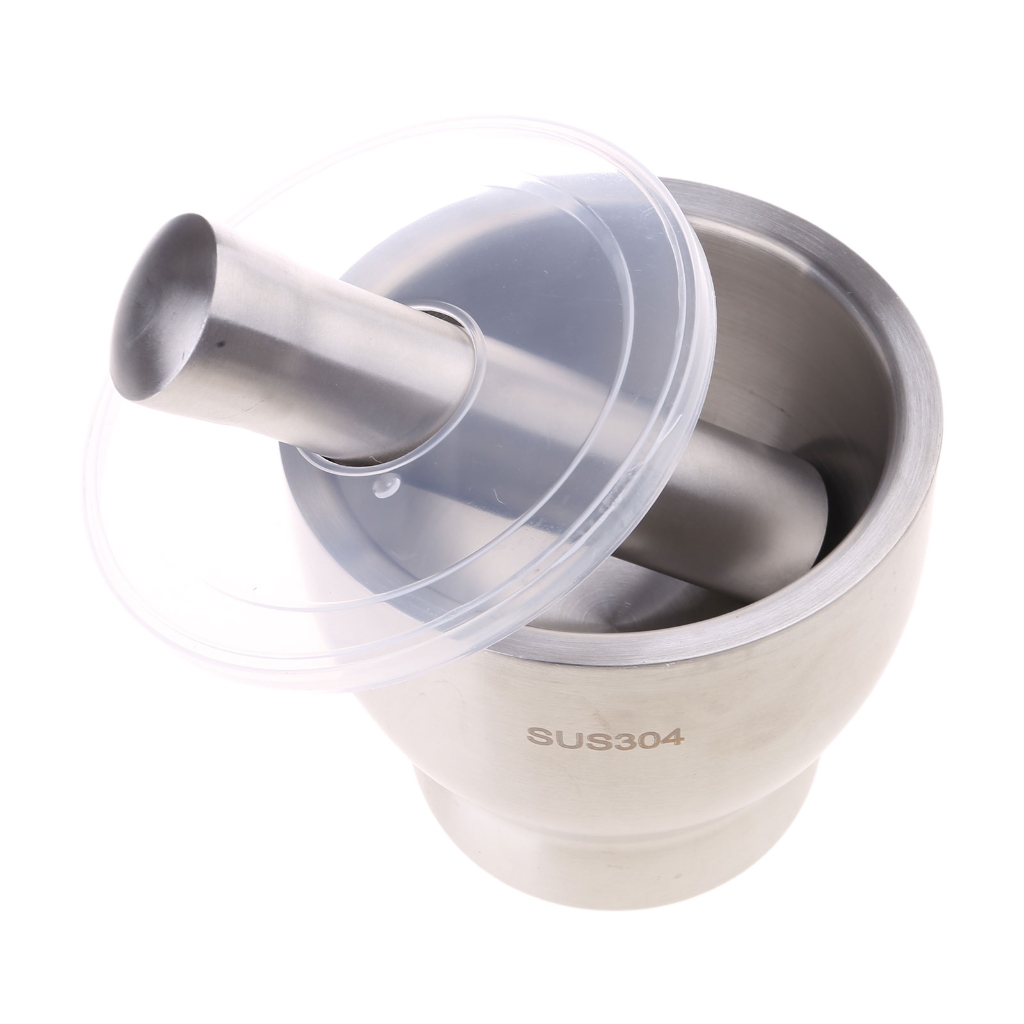 304Stainless Steel Garlic Grinder Salt and Pestle Pedestals Bowl Garlic Press Spices Grinder 304Stainless Steel