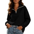 thumbnail image 4 of ClodeEU Women's Half Zip Stand Collar Long Sleeve Sweatshirt,Casual Loose Solid Pullover Top Black,Women's Plus S, 4 of 8
